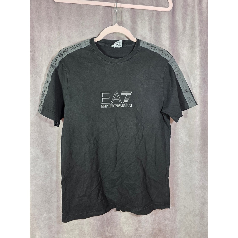 EA7 Emporio Armani Mens Black Logo T-Shirt with Shoulder Tape Detail, Size Small